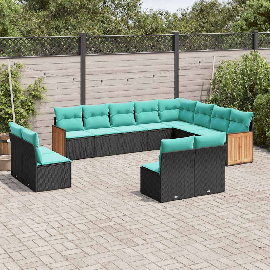 12-delt havesofasæt med hynder sort polyrattan