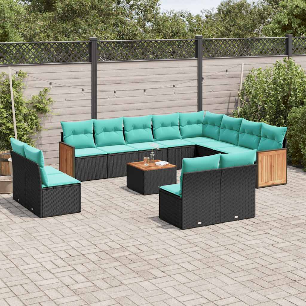 13-delt havesofasæt med hynder sort polyrattan