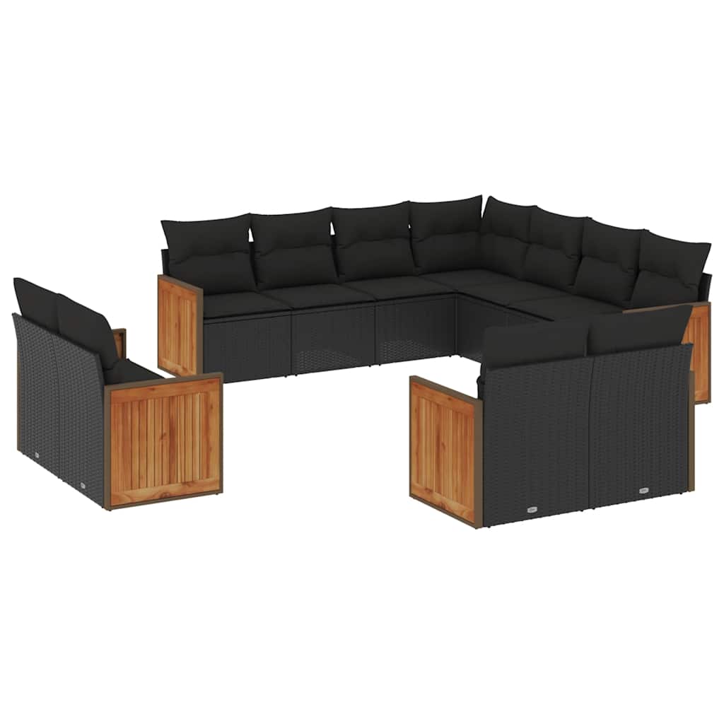 sofasæt til haven 11 dele med hynder polyrattan sort