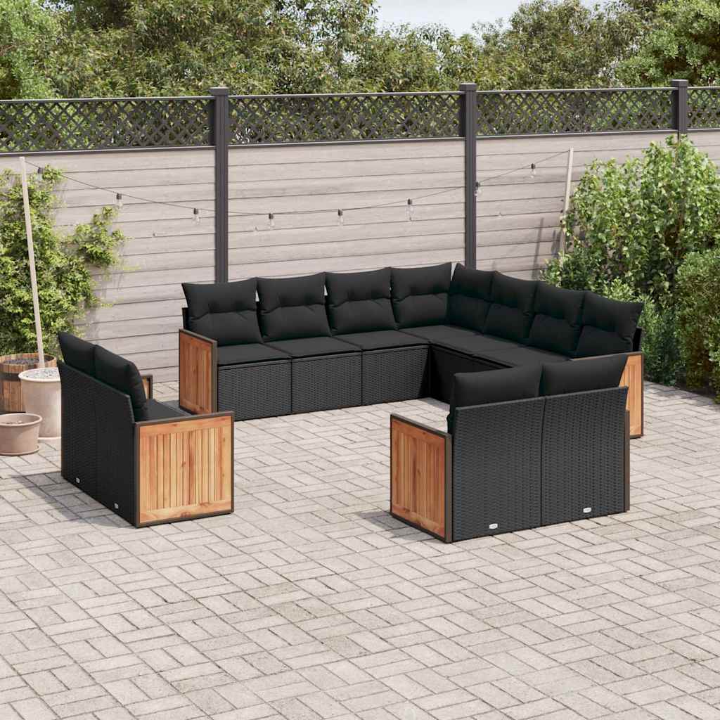 sofasæt til haven 11 dele med hynder polyrattan sort