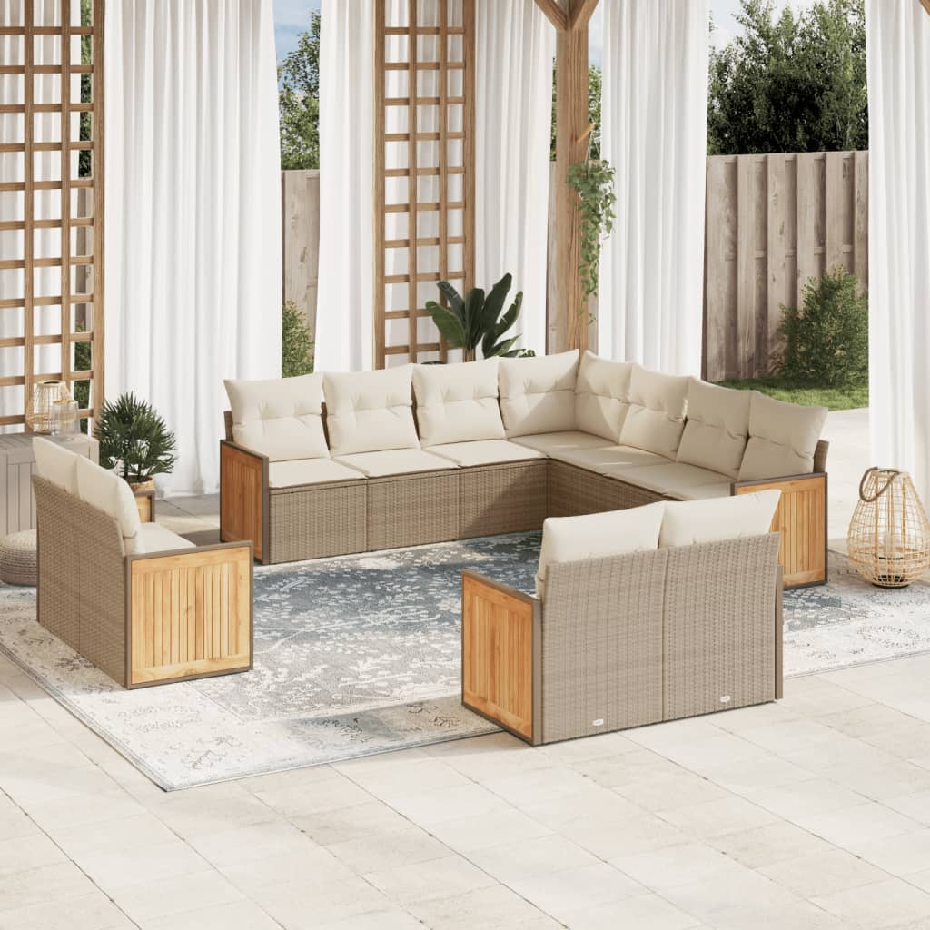 sofasæt til haven 11 dele med hynder polyrattan beige