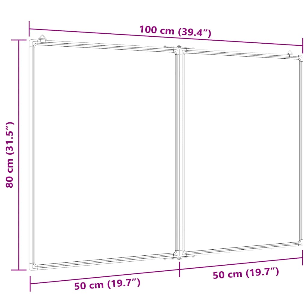 magnetisk whiteboard 100x80x1,7 cm foldbart aluminium