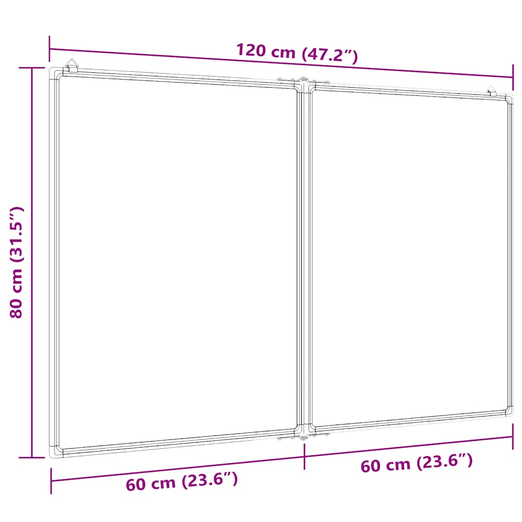 magnetisk whiteboard 120x80x1,7 cm foldbart aluminium