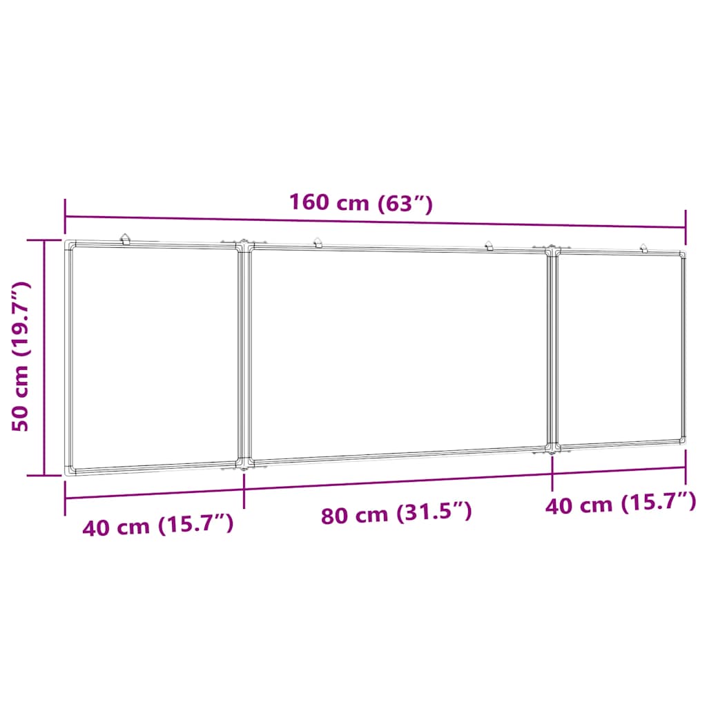 magnetisk whiteboard 160x50x1,7 cm foldbart aluminium