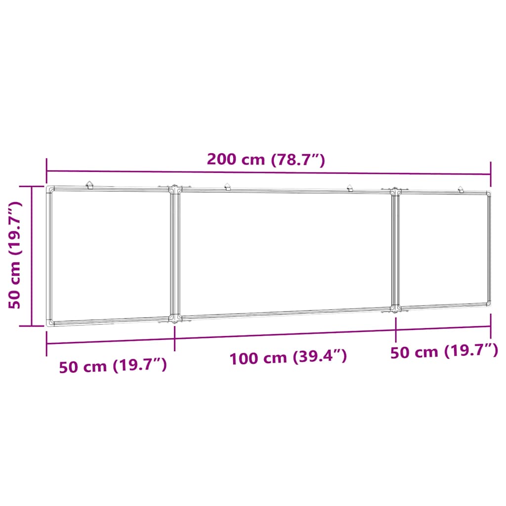 magnetisk whiteboard 200x50x1,7 cm foldbart aluminium