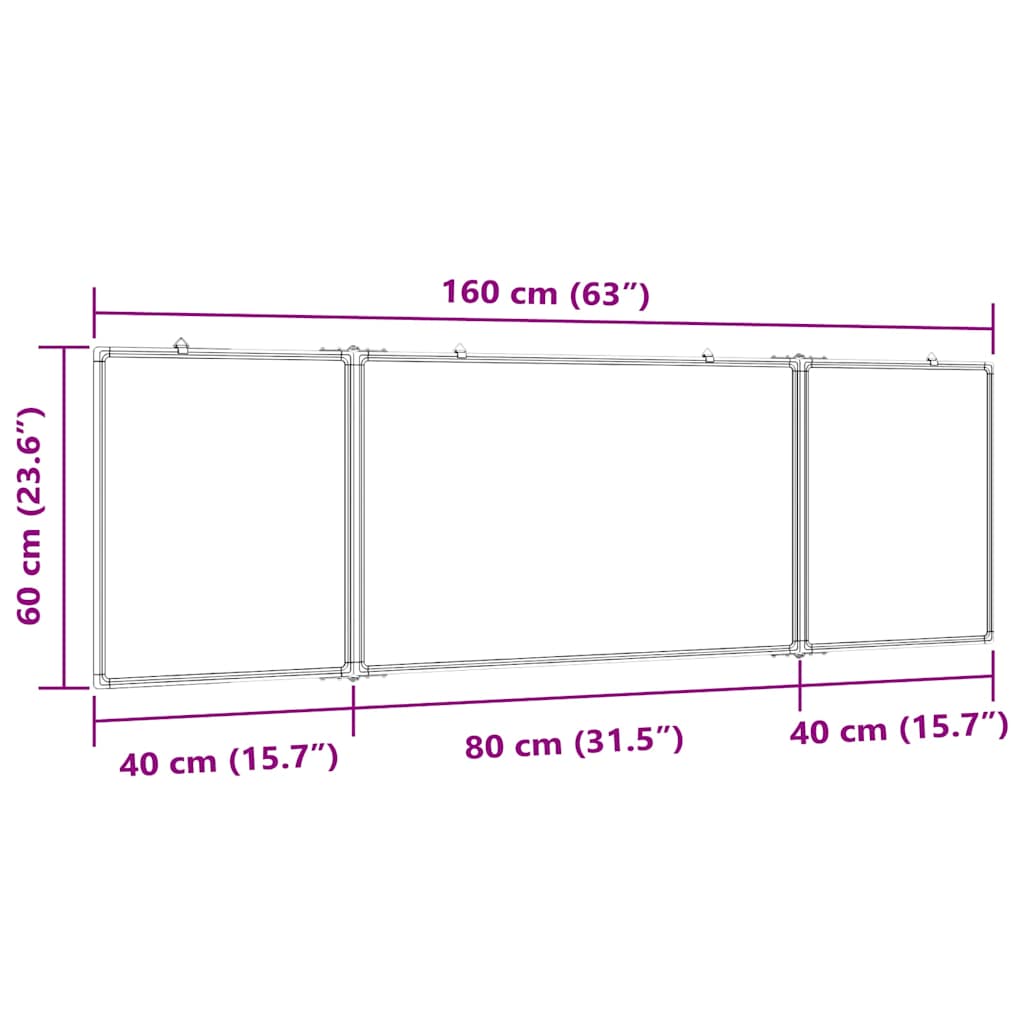 magnetisk whiteboard 160x60x1,7 cm foldbart aluminium