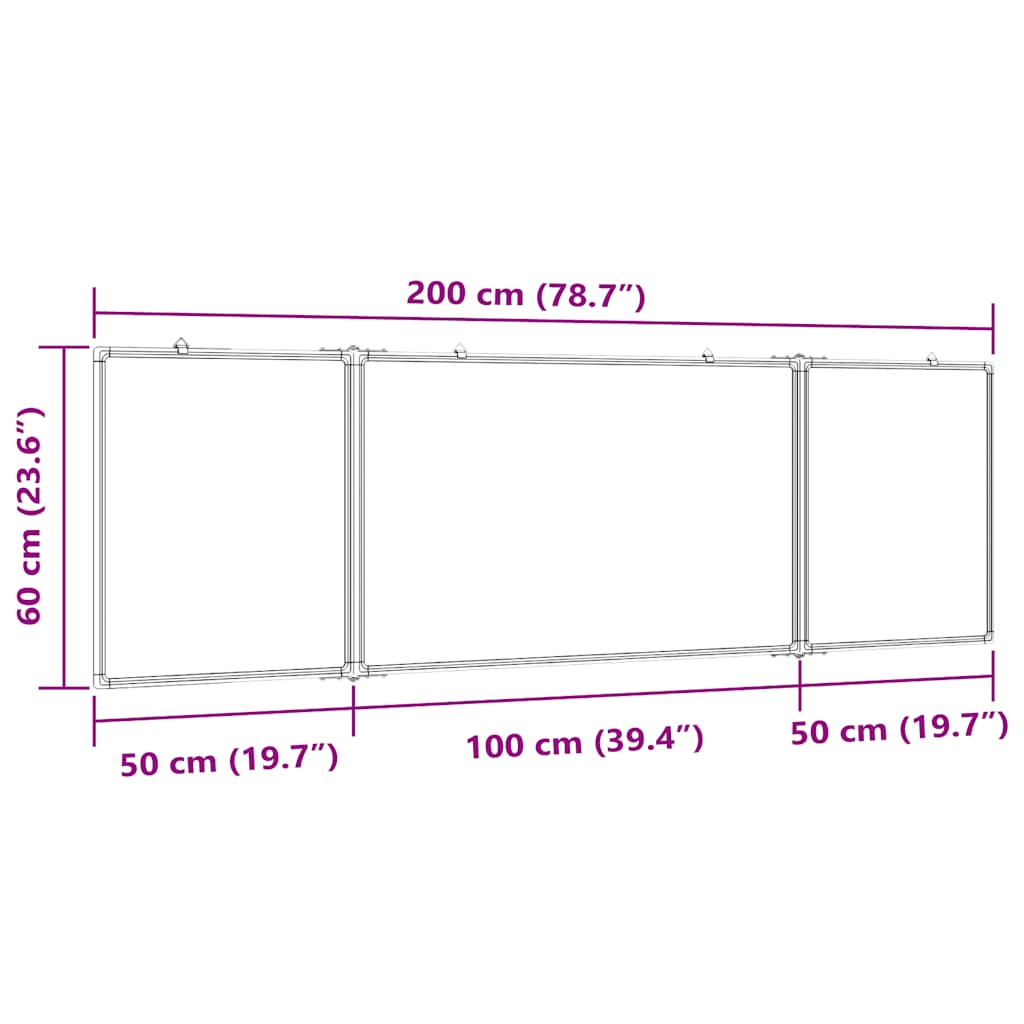 magnetisk whiteboard 200x60x1,7 cm foldbart aluminium