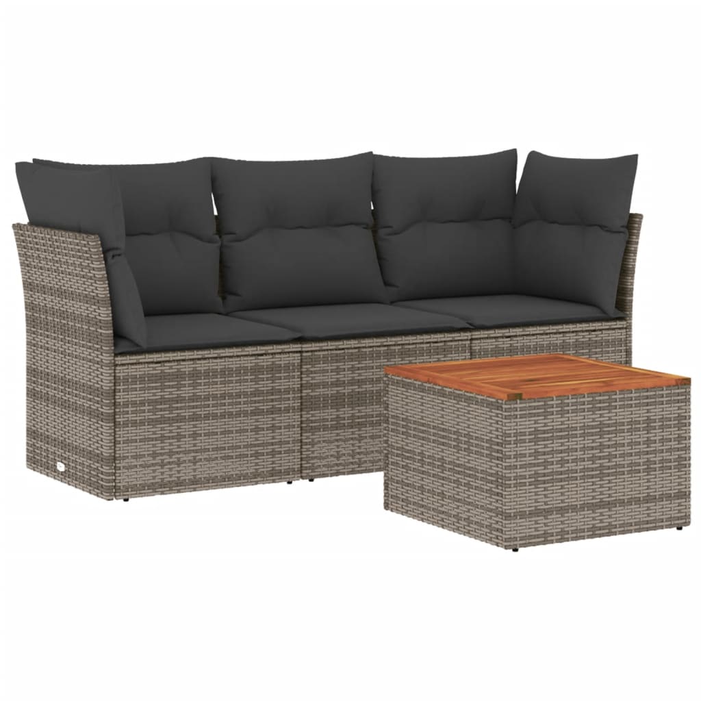 sofasæt til haven 4 dele med hynder polyrattan grå