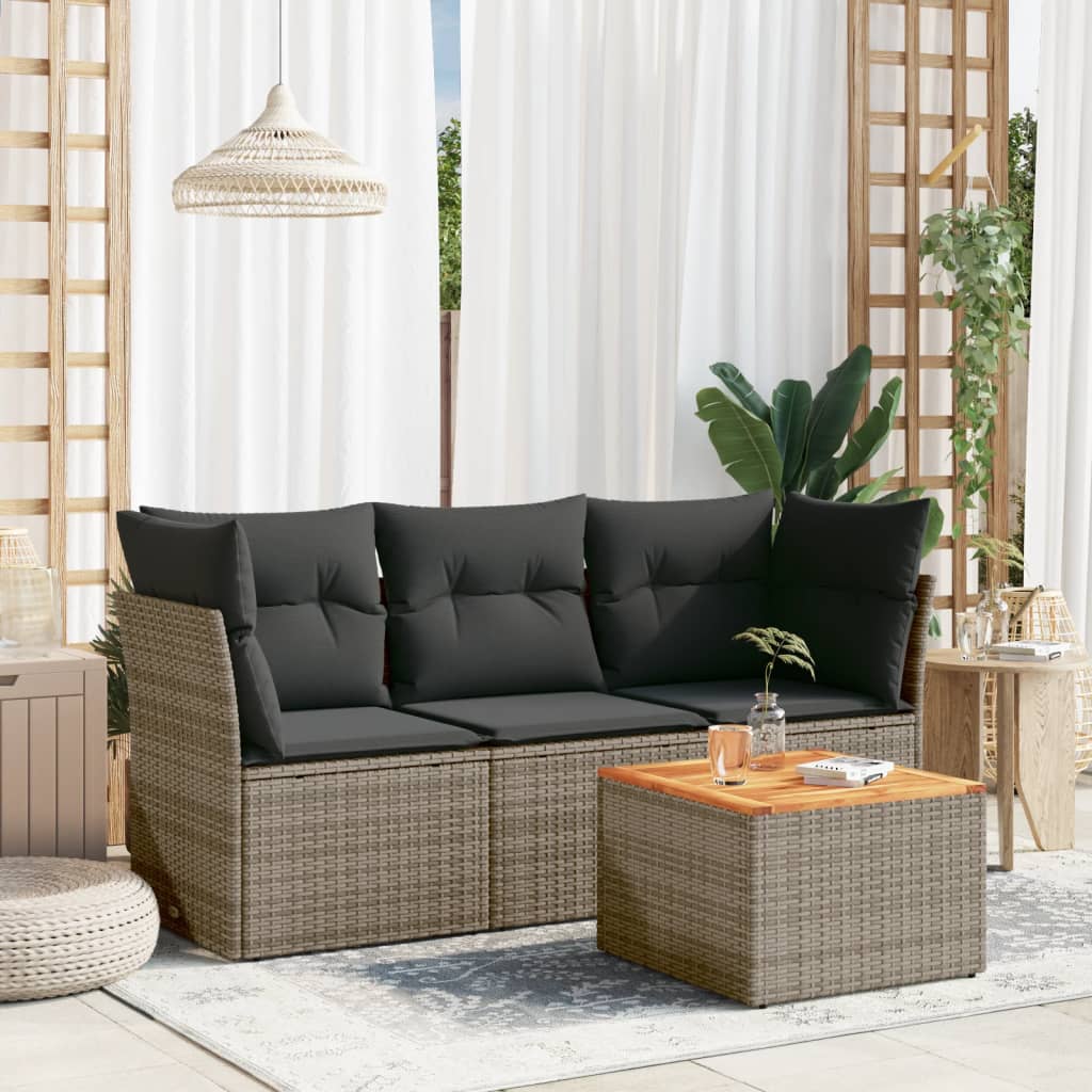sofasæt til haven 4 dele med hynder polyrattan grå