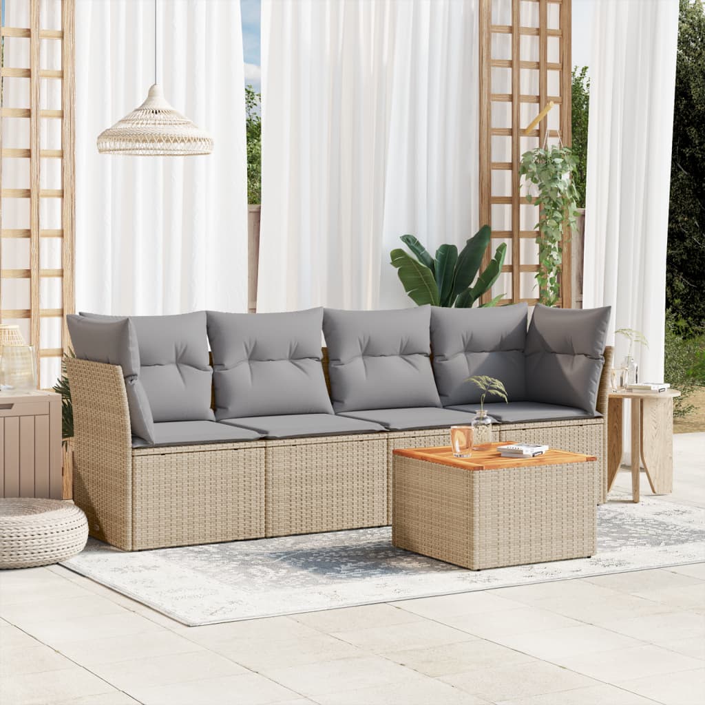 sofasæt til haven 5 dele med hynder polyrattan beige