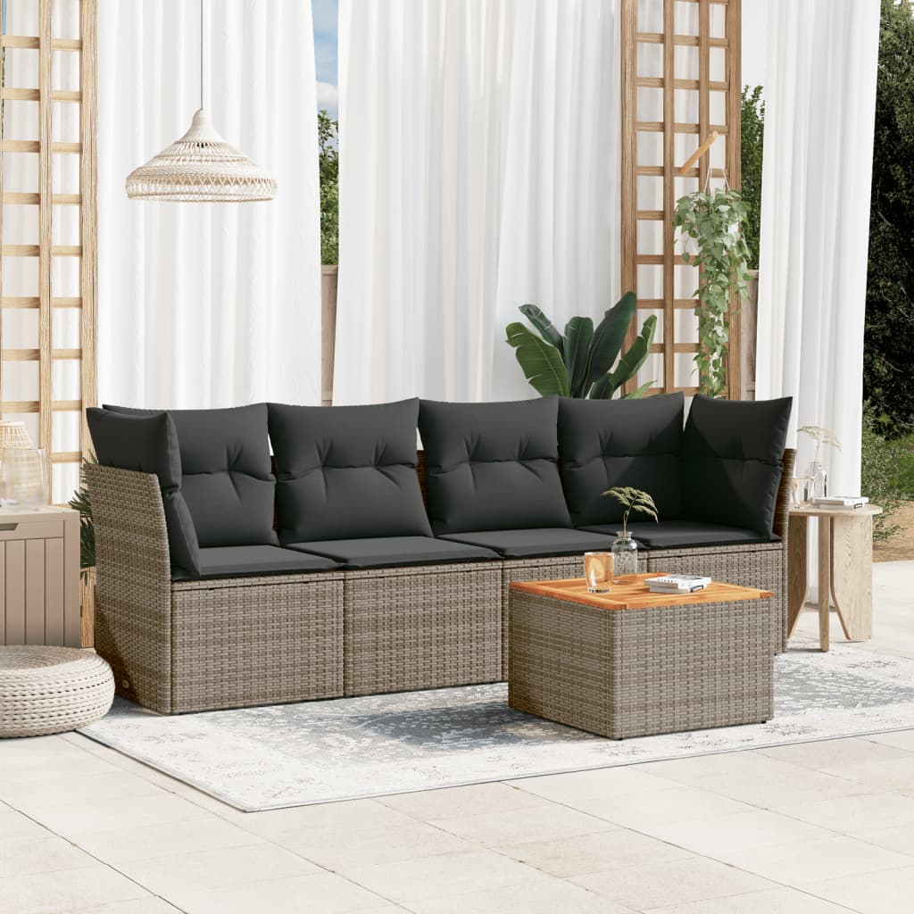 sofasæt 5 dele med hynder polyrattan grå