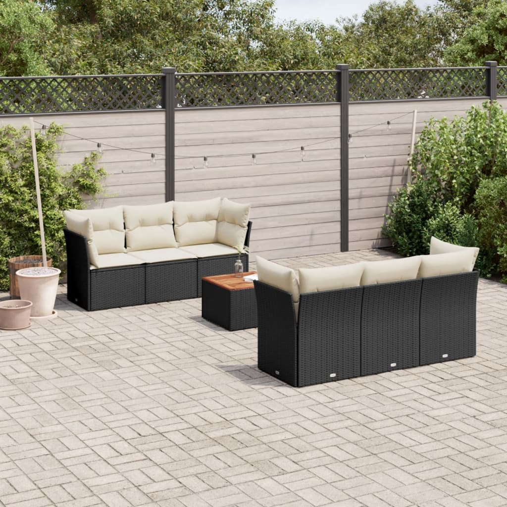 sofasæt til haven 7 dele med hynder polyrattan sort