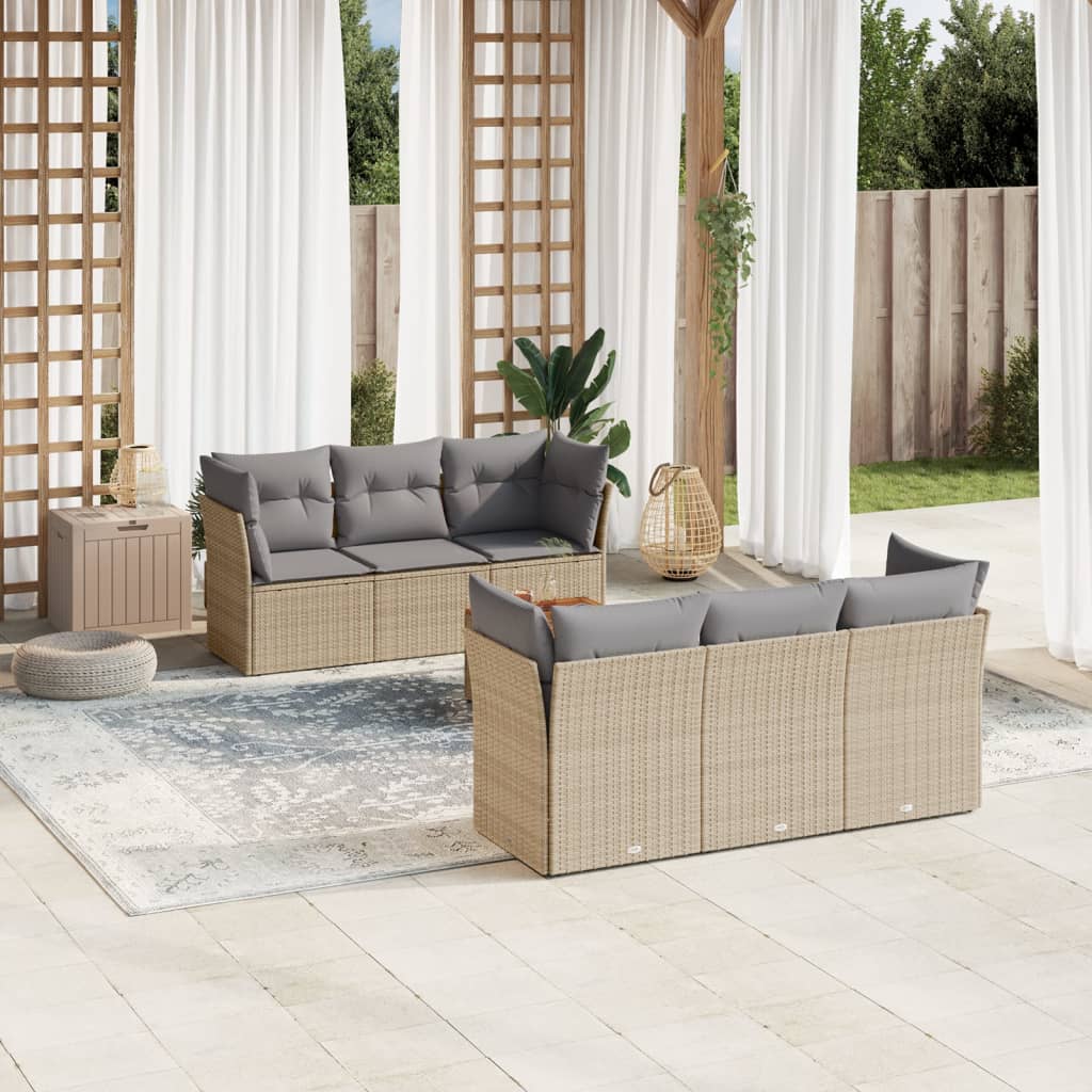 sofasæt til haven 7 dele med hynder polyrattan beige