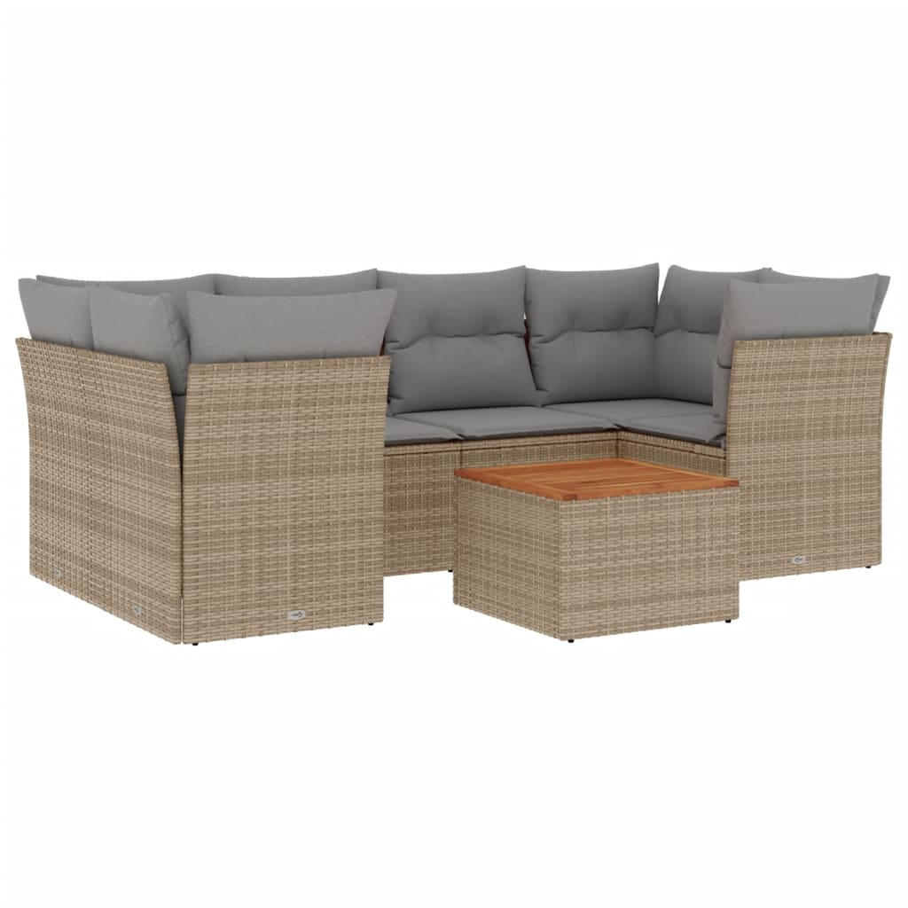 sofasæt til haven 7 dele med hynder polyrattan beige