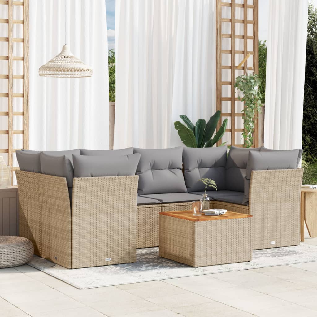 sofasæt til haven 7 dele med hynder polyrattan beige