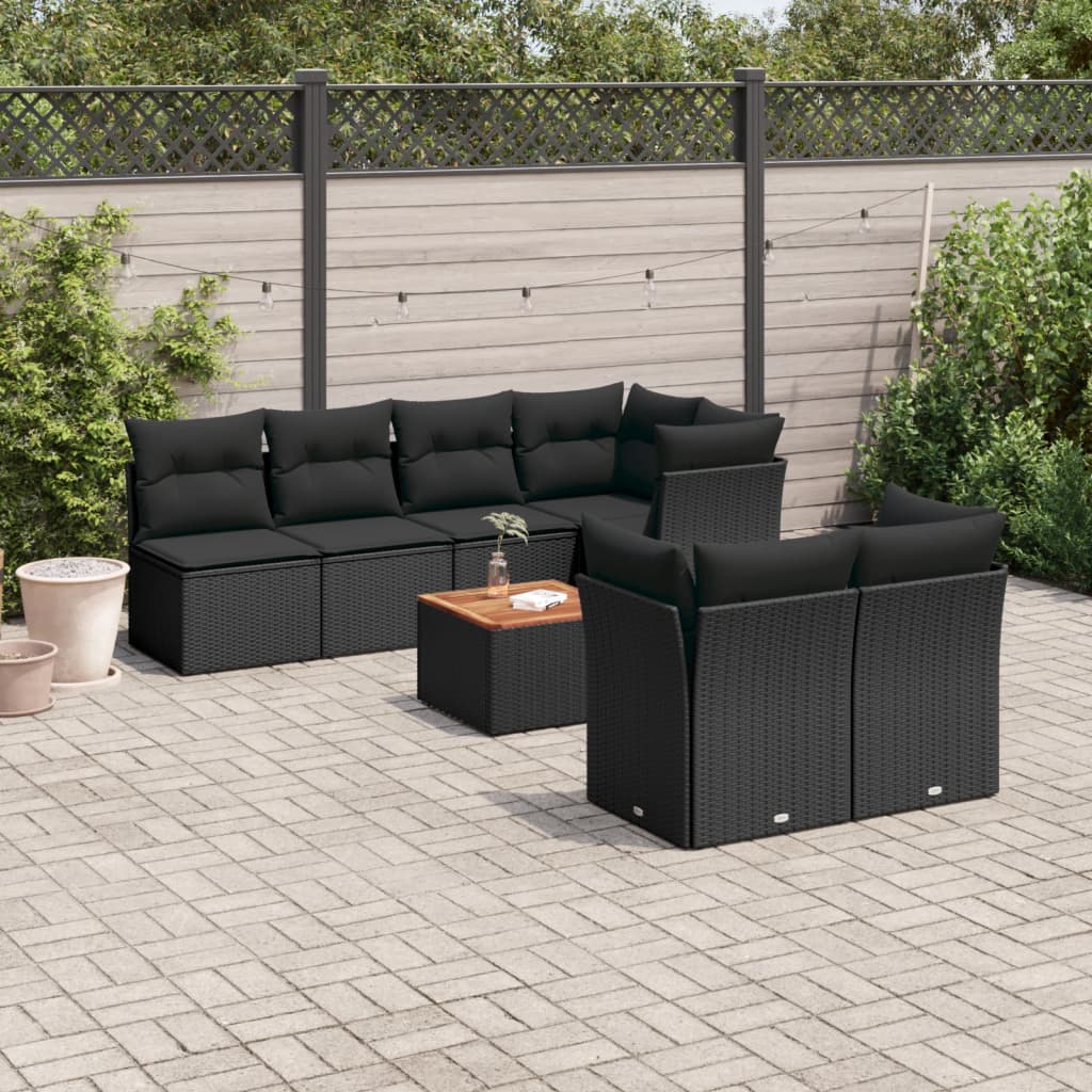 sofasæt til haven 8 dele med hynder polyrattan sort