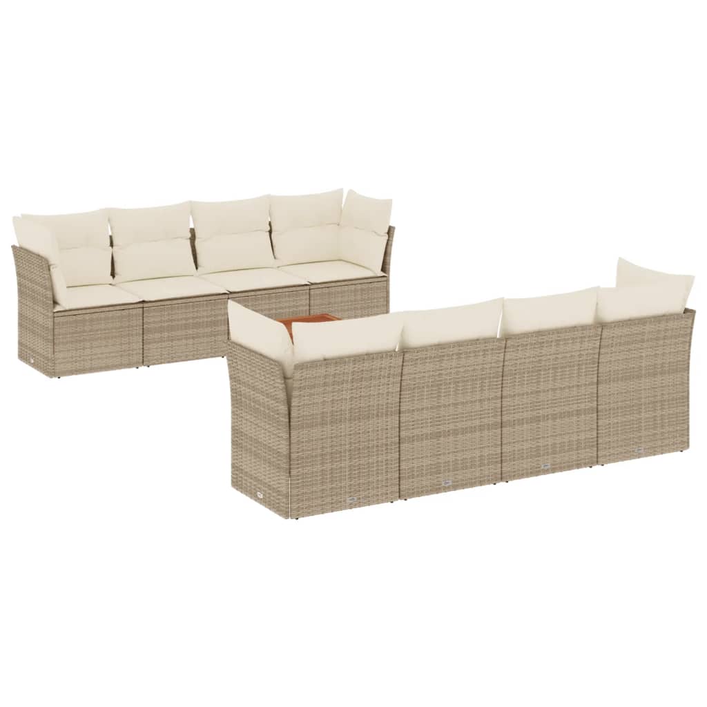 sofasæt til haven 9 dele med hynder polyrattan beige