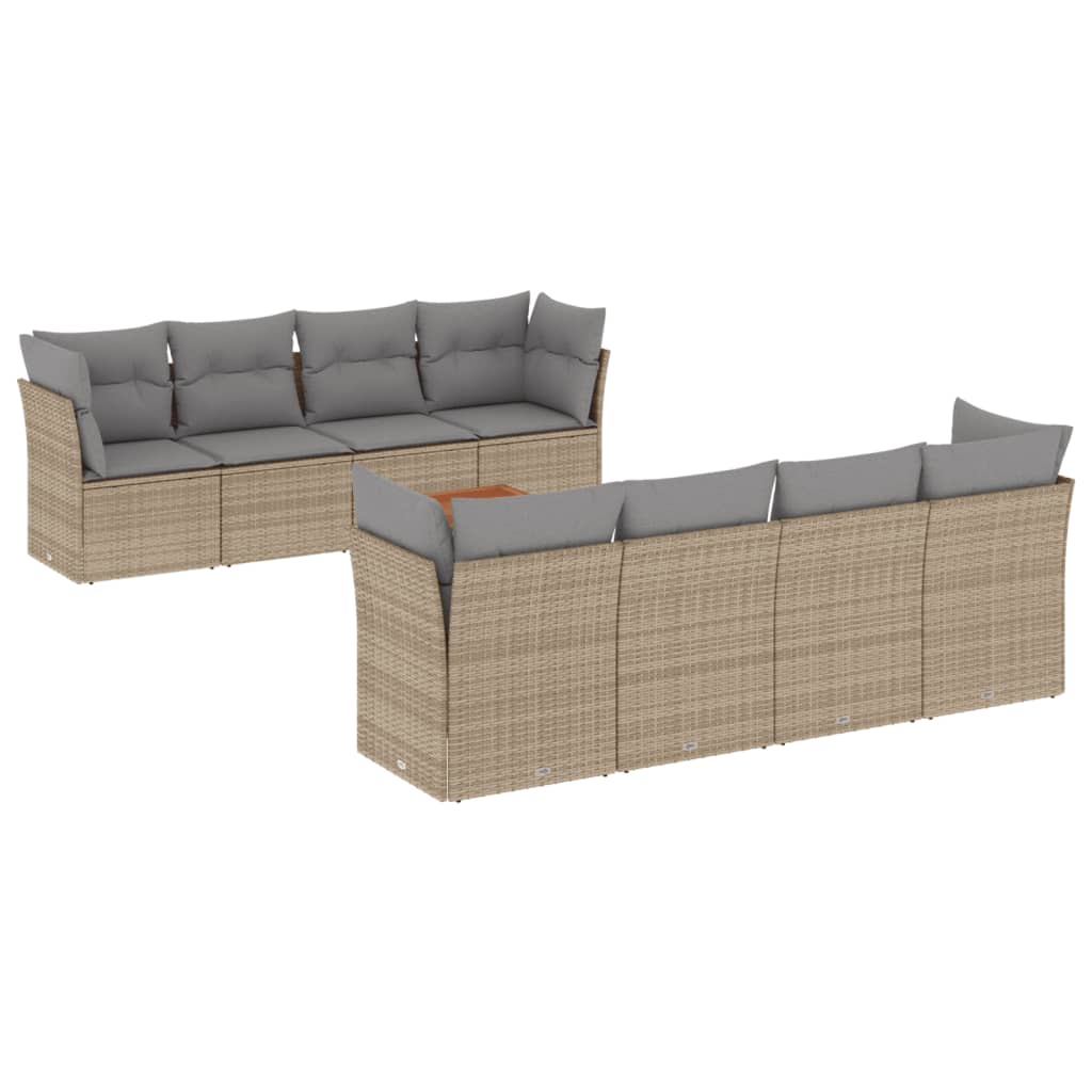 sofasæt til haven 9 dele med hynder polyrattan beige