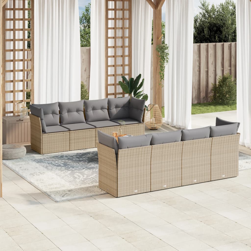 sofasæt til haven 9 dele med hynder polyrattan beige