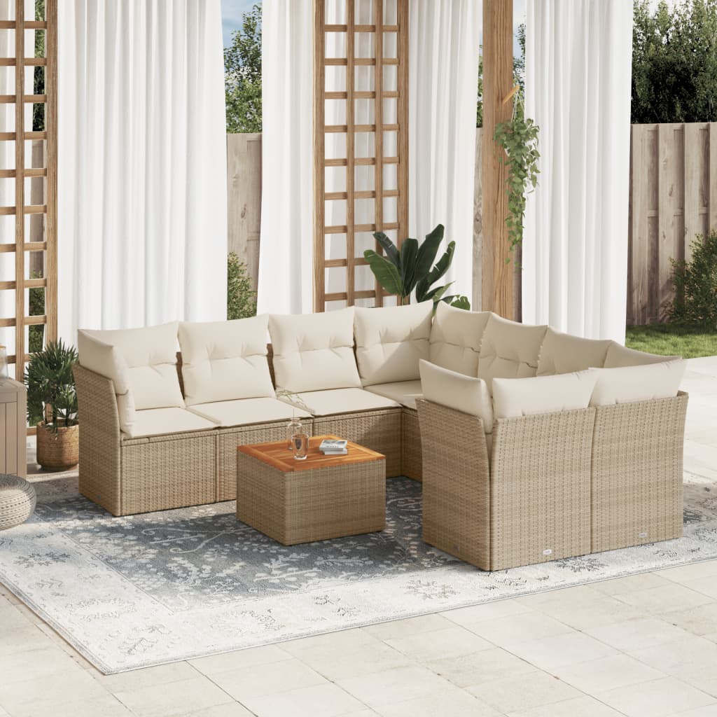 sofasæt til haven 9 dele med hynder polyrattan beige