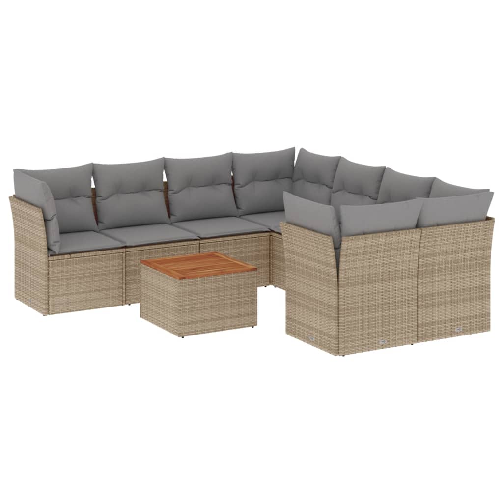 sofasæt til haven 9 dele med hynder polyrattan beige
