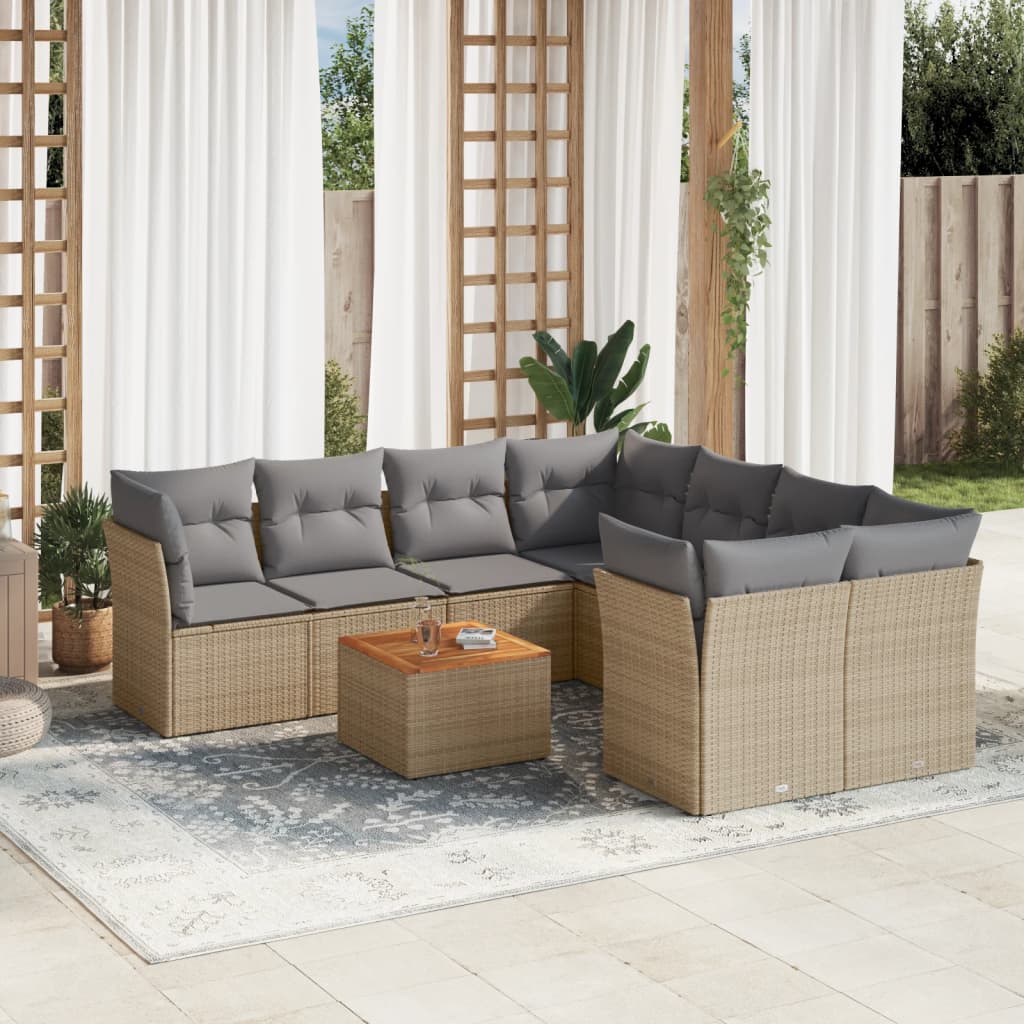 sofasæt til haven 9 dele med hynder polyrattan beige
