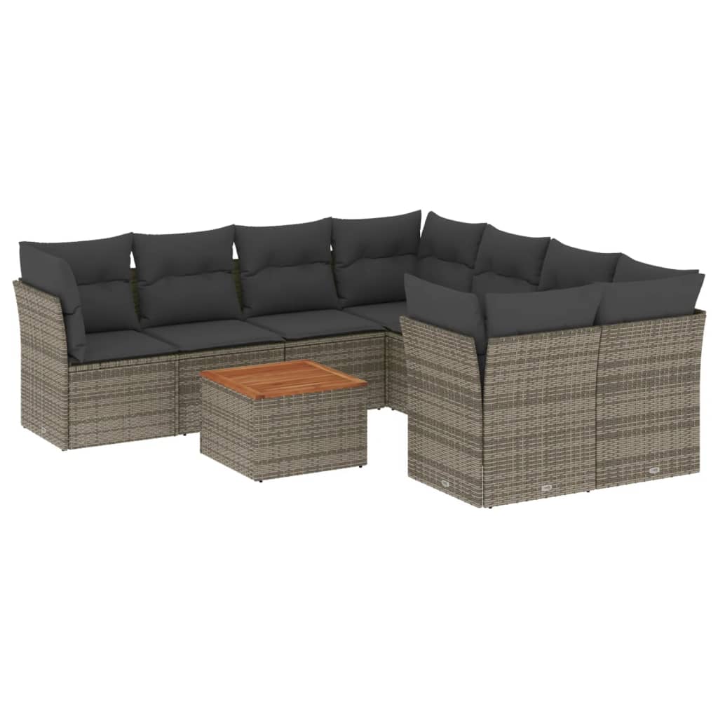 sofasæt til haven 9 dele med hynder polyrattan grå