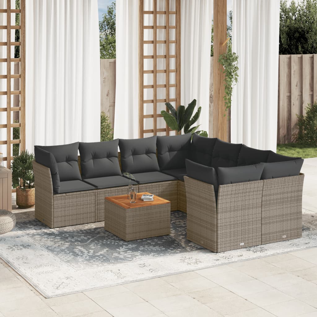 sofasæt til haven 9 dele med hynder polyrattan grå