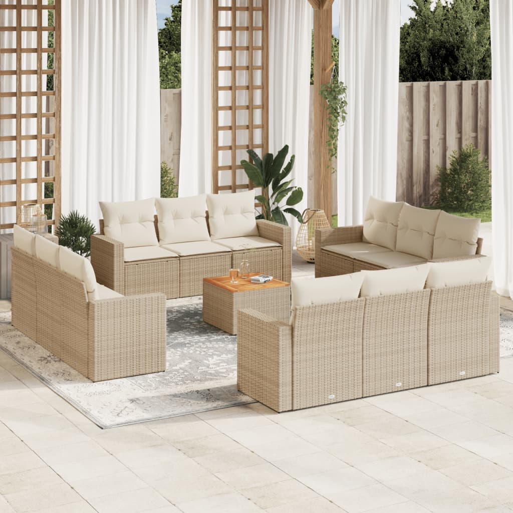 sofasæt til haven 13 dele med hynder polyrattan beige