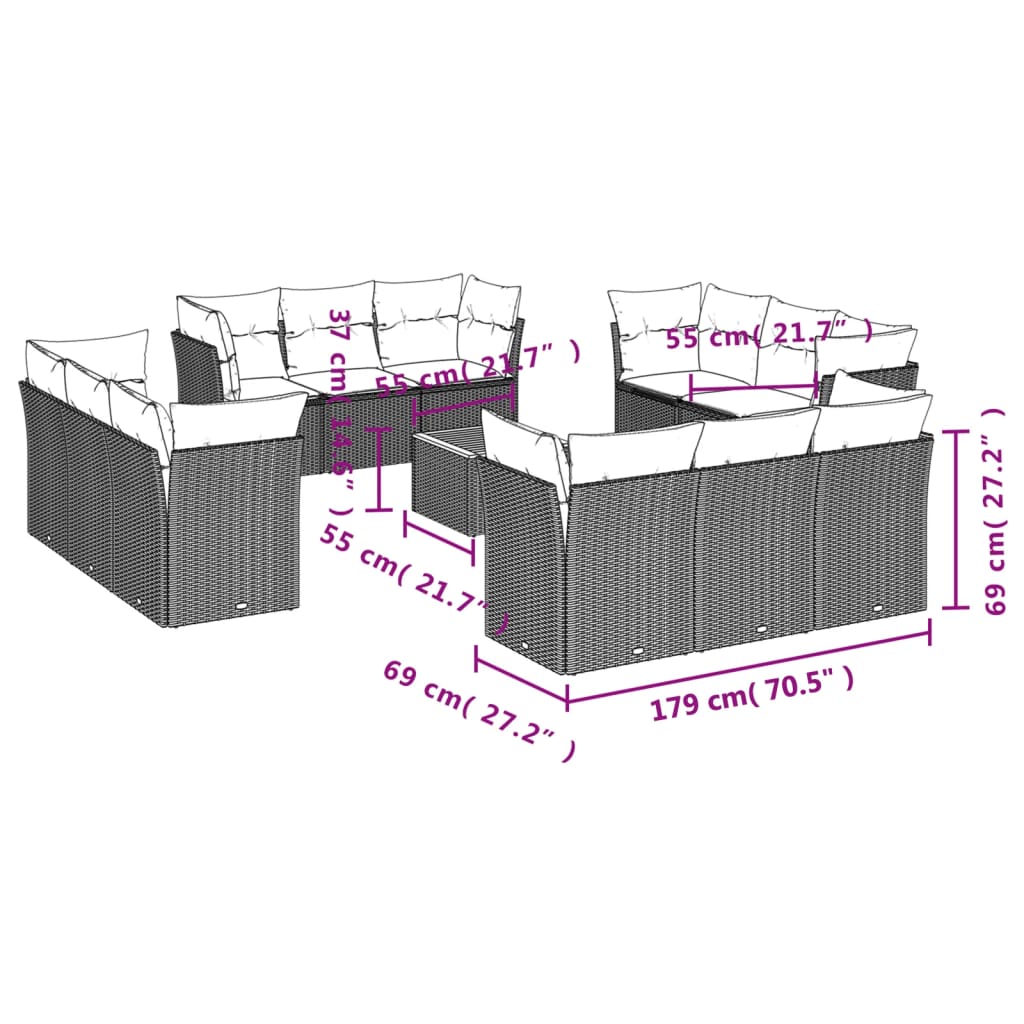 sofasæt til haven 13 dele med hynder polyrattan beige