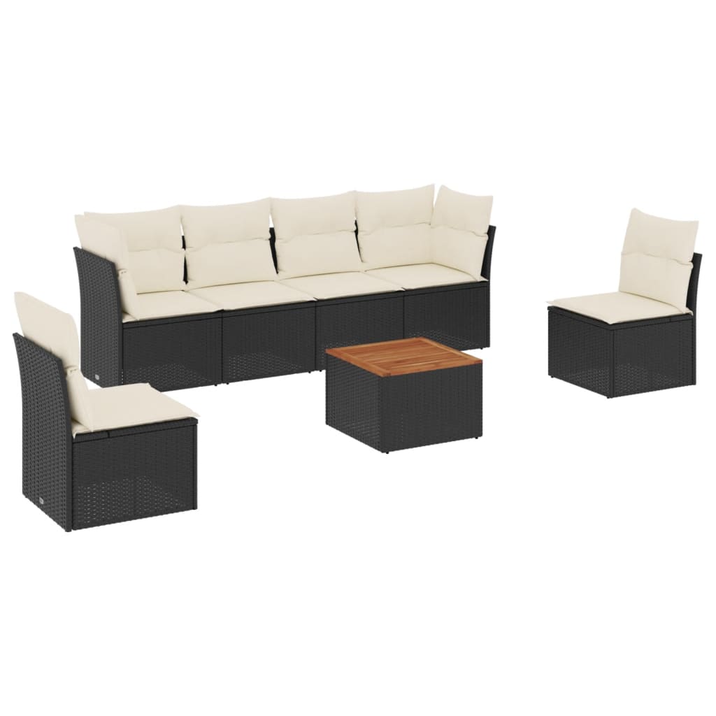 sofasæt til haven 7 dele med hynder polyrattan sort