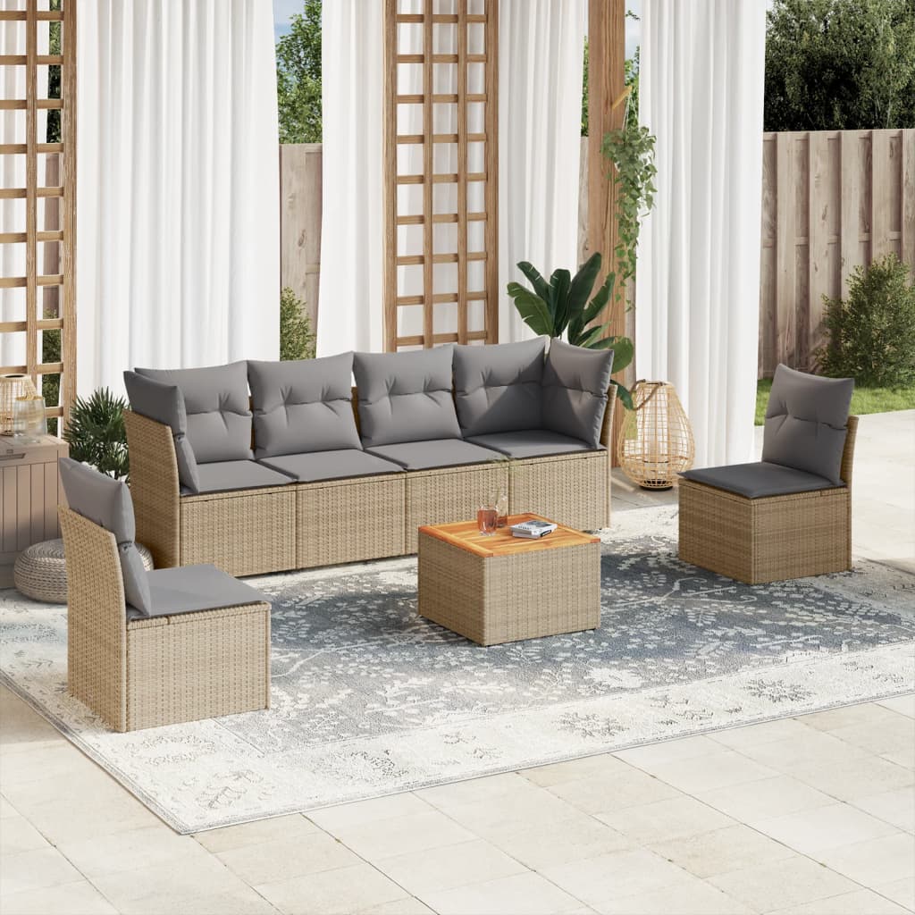 sofasæt til haven 7 dele med hynder polyrattan beige