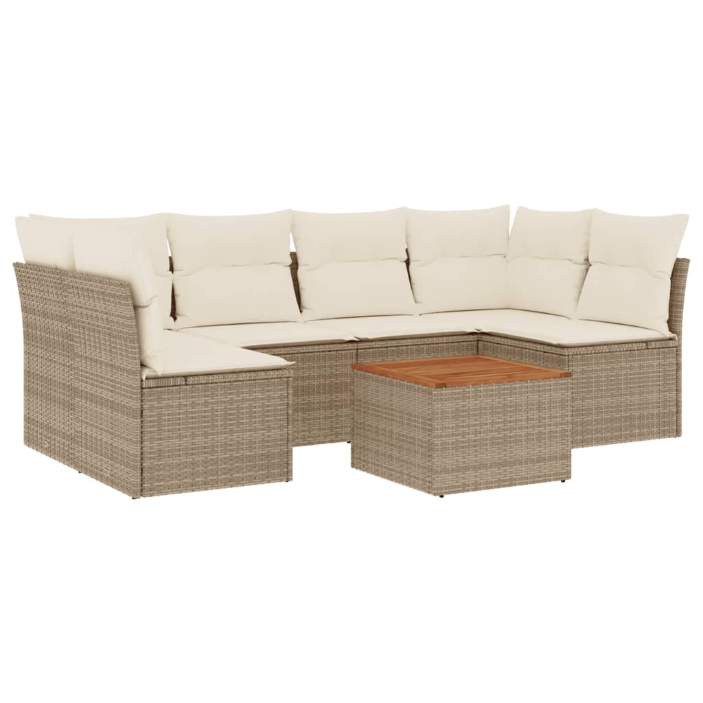 sofasæt til haven 7 dele med hynder polyrattan beige