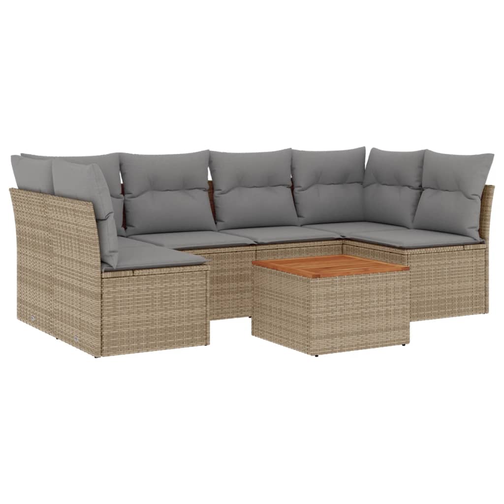 sofasæt til haven 7 dele med hynder polyrattan beige