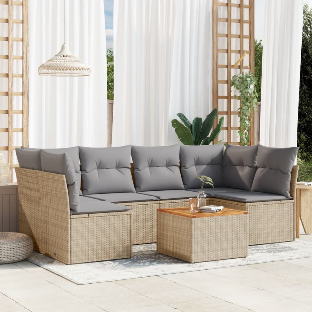 sofasæt til haven 7 dele med hynder polyrattan beige