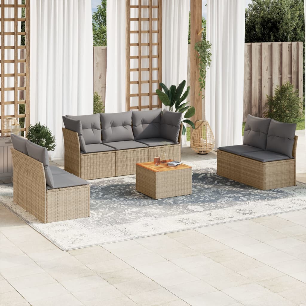 sofasæt til haven 8 dele med hynder polyrattan beige