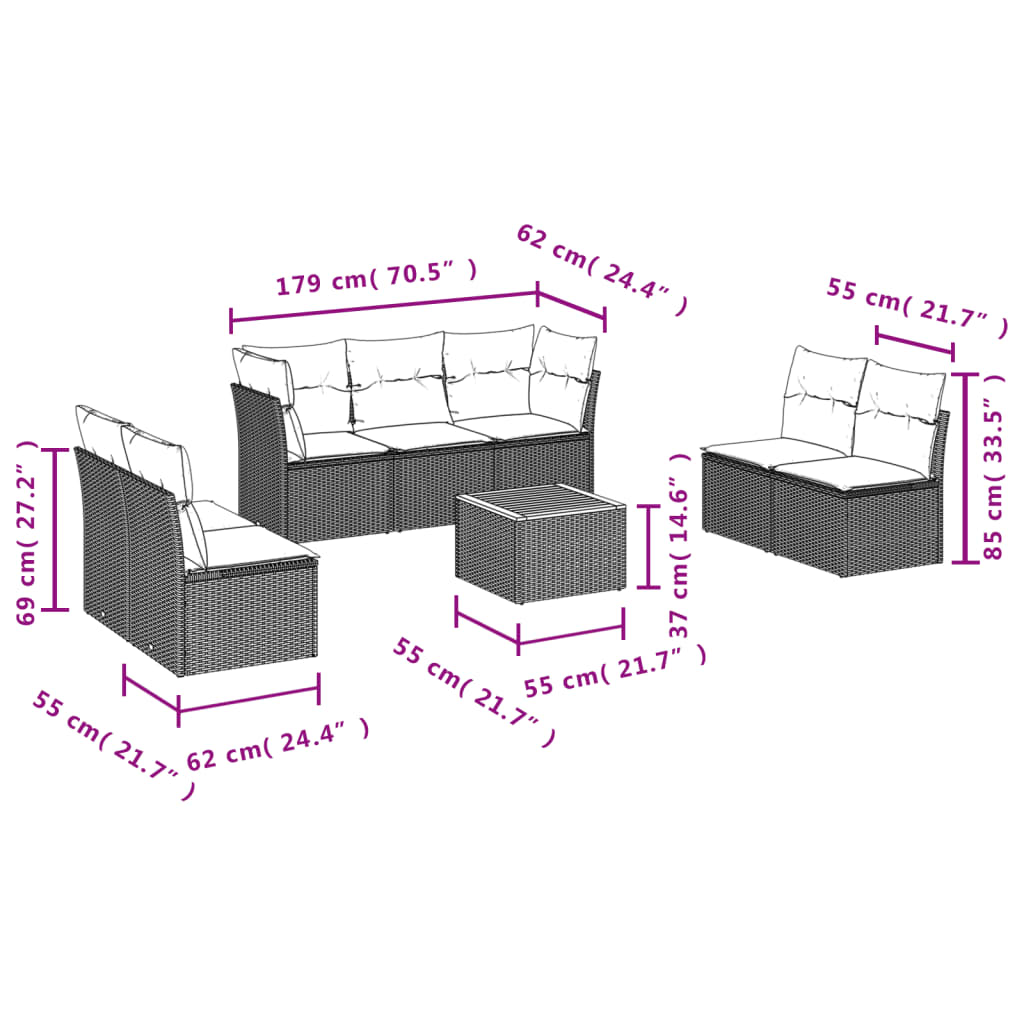sofasæt til haven 8 dele med hynder polyrattan grå