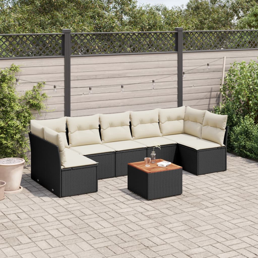sofasæt til haven 8 dele med hynder polyrattan sort