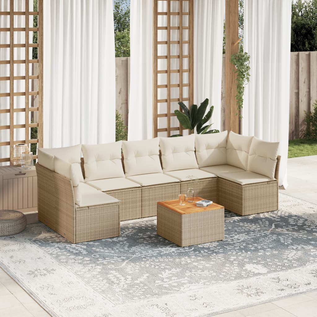 sofasæt til haven 8 dele med hynder polyrattan beige