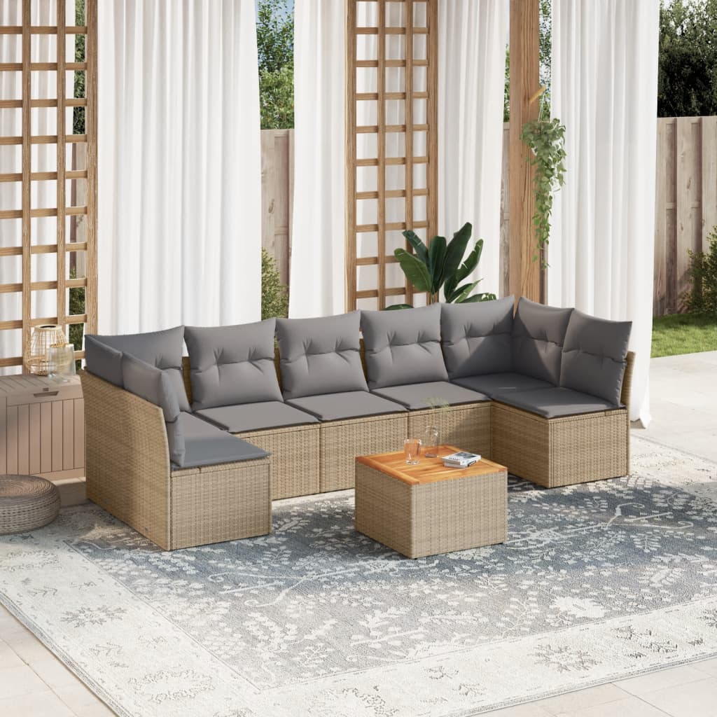 sofasæt til haven 8 dele med hynder polyrattan beige