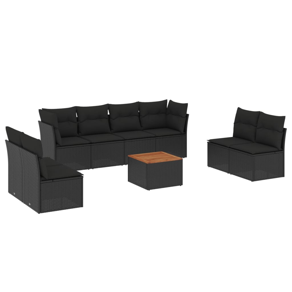 sofasæt til haven 9 dele med hynder polyrattan sort