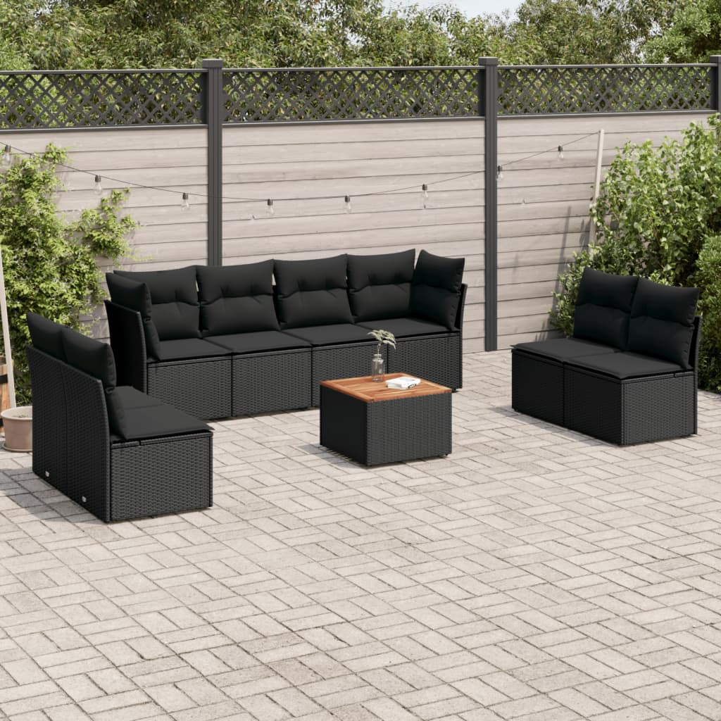 sofasæt til haven 9 dele med hynder polyrattan sort