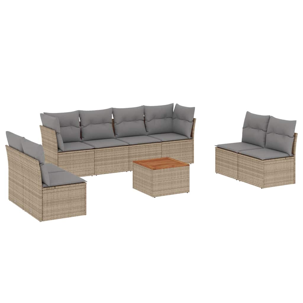 sofasæt til haven 9 dele med hynder polyrattan beige