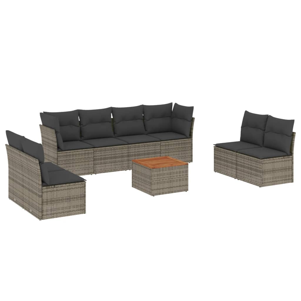 sofasæt til haven 9 dele med hynder polyrattan grå