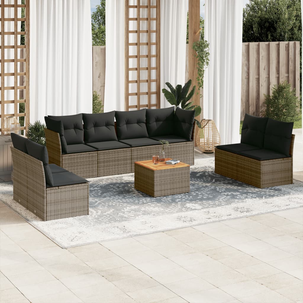sofasæt til haven 9 dele med hynder polyrattan grå