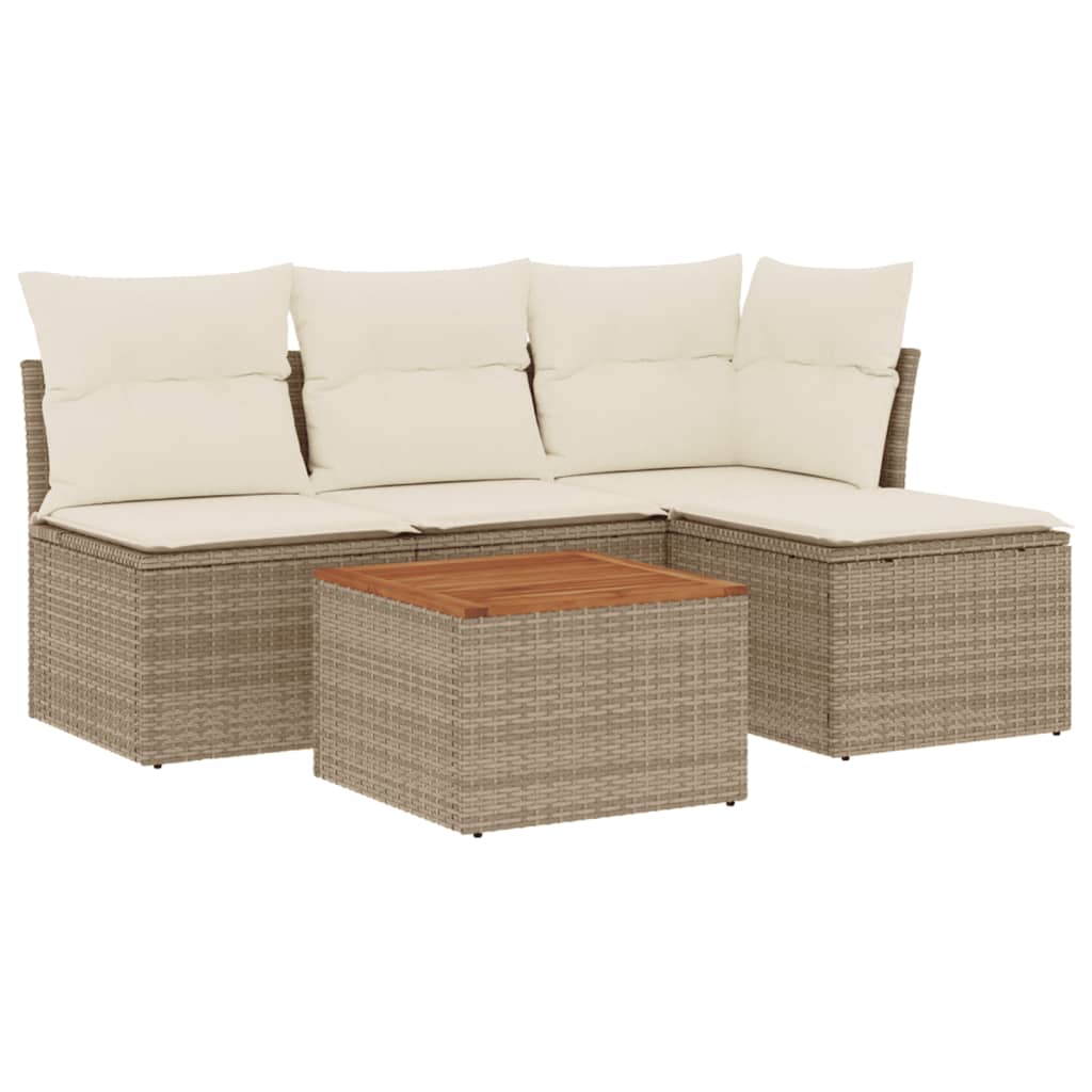 sofasæt til haven 5 dele med hynder polyrattan beige