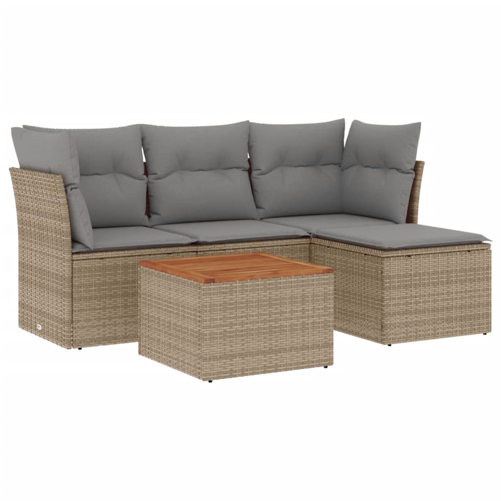 sofasæt til haven 5 dele med hynder polyrattan beige