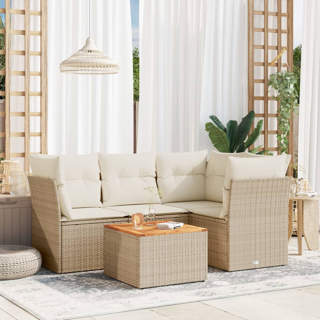 sofasæt til haven 5 dele med hynder polyrattan beige
