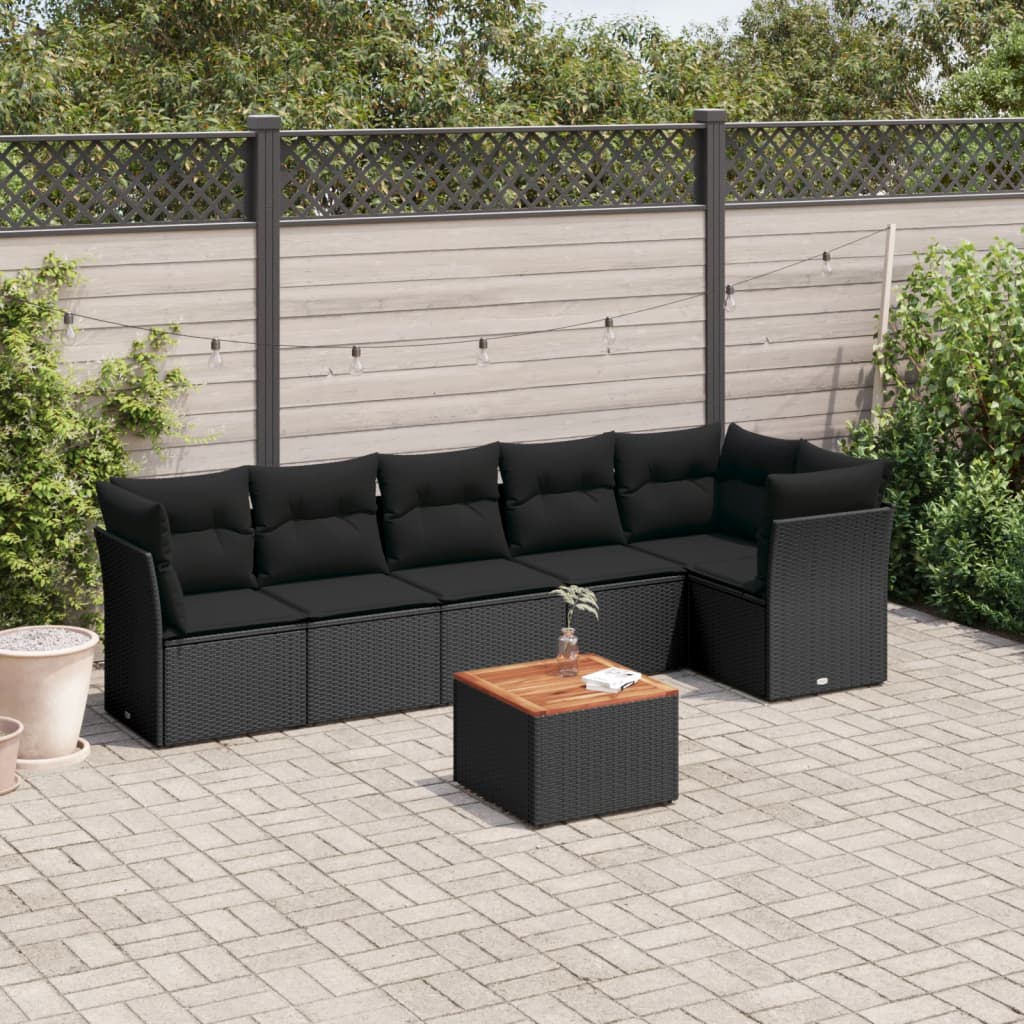 sofasæt til haven 7 dele med hynder polyrattan sort