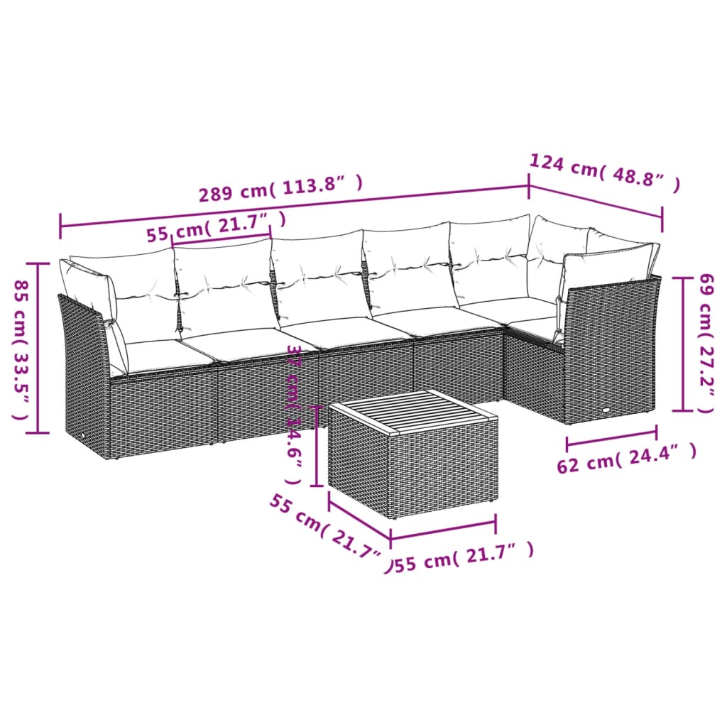 sofasæt til haven 7 dele med hynder polyrattan beige